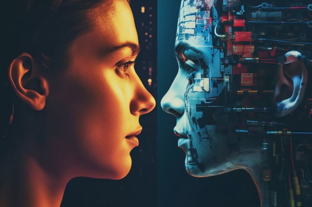 Portrait of person and ai robot