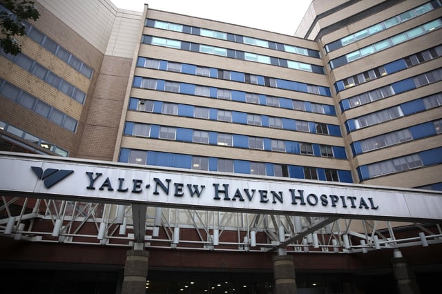 Yale New Haven Hospital in New Haven, Connecticut. Officials say that Yale-New Haven Hospital is waiting for test results on a patient who recently traveled to Liberia and was admitted Wednesday night with a fever. They confirmed that the patient was one of the Yale University student researchers that helped monitor the Ebola outbreak in Liberia last month. That student had been tested in Liberia and had negative results.. USA. 16th October 2014. Photo Tim Clayton (Photo by Tim Clayton/Corbis via Getty Images)