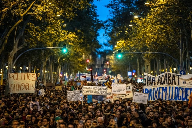 Protesters march along Gran Via during a demonstration against rent prices in Barcelona, Spain last year (Photo: Bloomberg/Getty)