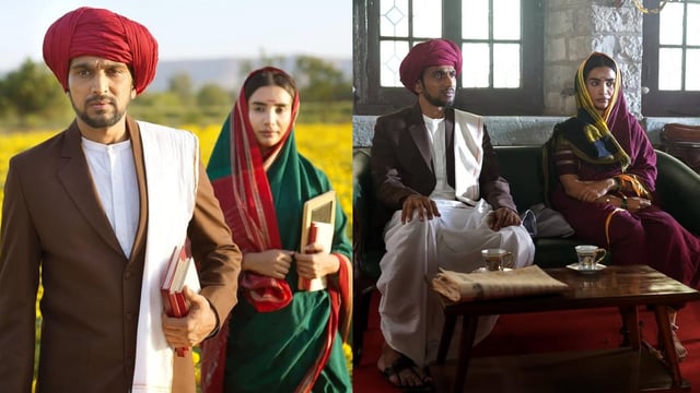 Pratik Gandhi and Patralekhaa in stills from Phule