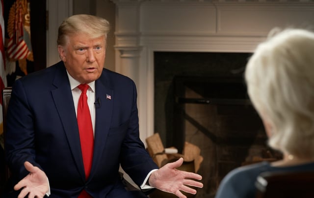 Still frames from Donald Trump’s interview with 60 Minutes correspondent Lesley Stahl on October, 25, 2020.