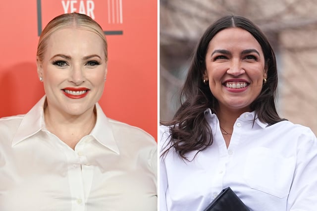 (L): Meghan McCain attends the Time100 Gala, celebrating the 100 most influential people in the world, at Frederick P. Rose Hall, Jazz at Lincoln Center on Wednesday, April 26, 2023, in New York.
(R): Rep. Alexandria Ocasio-Cortez, D-N.Y., smiles after speaking during a stop of their &#34;Fighting Oligarchy&#34; tour that filled Civic Center Park, Friday, March 21, 2025, in Denver.