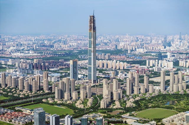 A view of the unfinished 597-meter-tall Goldin Finance 117 Tower in north China&#39;s Tianjin Municipality Wednesday, Aug. 28, 2024.