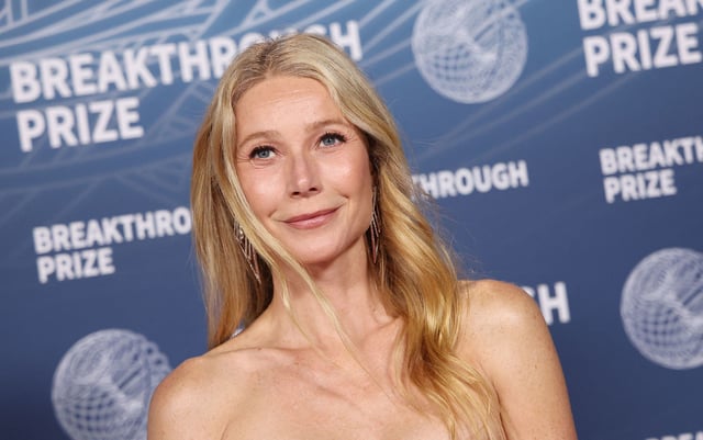 Actress Gwyneth Paltrow attends the 11th Breakthrough Prize ceremony at Barker Hangar in Santa Monica, California, on April 5, 2025.