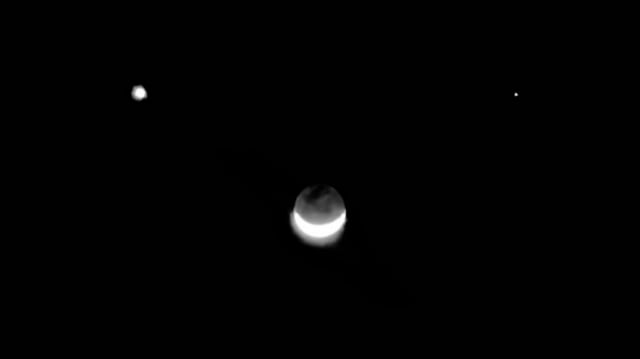 The rare celestial display known as a “triple conjunction” occurs in astronomy when three celestial bodies appear very close together in the night sky. 