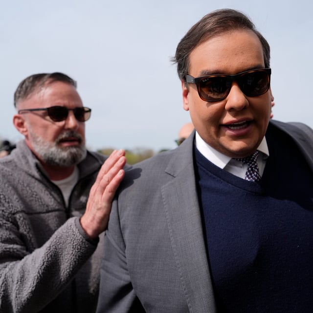 Former U.S. Rep. George Santos arrives at federal court for sentencing, Friday, April 25, 2025, in Central Islip, N.Y. (AP Photo/Julia Demaree Nikhinson)