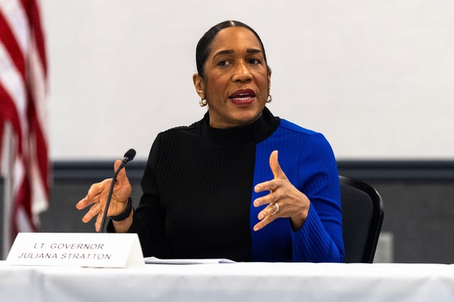 Illinois Lt. Gov. Juliana Stratton speaks during a panel discussion Feb. 17, 2025, at IBEW Local 364 in Rockford.