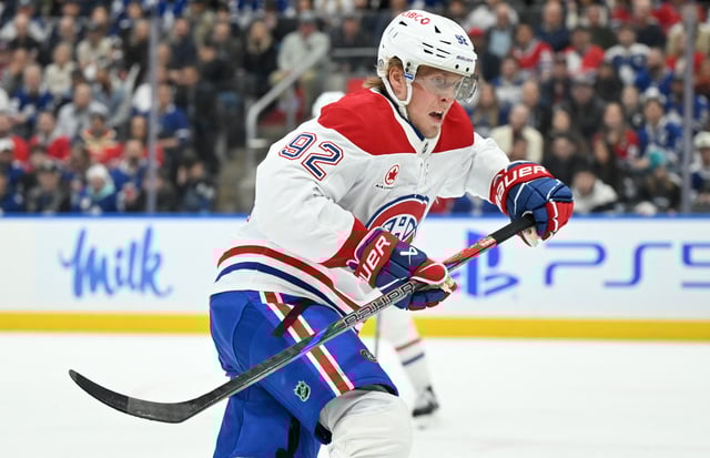 Apr 12, 2025; Toronto, Ontario, CAN;  Montreal Canadiens forward Patrik Laine (92) pursues the play against the Toronto Maple Leafs in the second period at Scotiabank Arena. Mandatory Credit: Dan Hamilton-Imagn Images/ File Photo