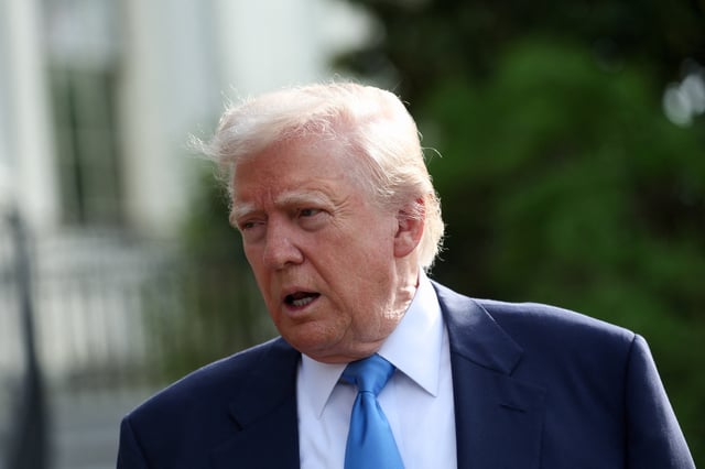 U.S. President Donald Trump speaks to members of the media as he departs for Rome, Italy, to attend Pope Francis' funeral, at the White House in Washington, D.C., U.S., April 25, 2025. REUTERS/Leah Millis