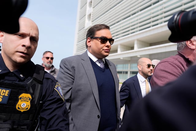 George Santos arrives at federal court for sentencing on April 25 in Central Islip, New York.
