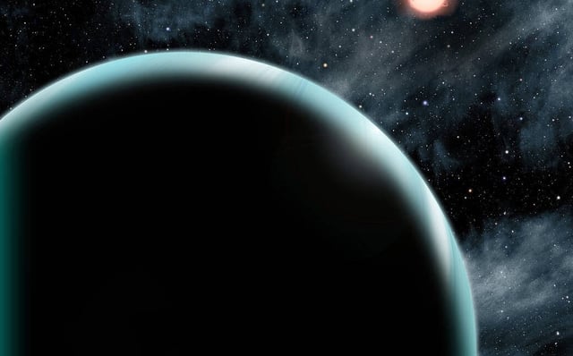Artist's conception of a large bluish planet orbiting a distant star.