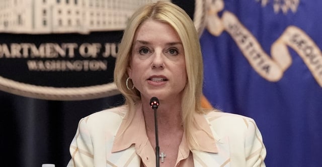 U.S. Attorney General Pam Bondi speaks during a meeting of the Eradicating Anti-Christian Bias Task Force, at the Justice Department in Washington, D.C., U.S., April 22, 2025. REUTERS/Ken Cedeno