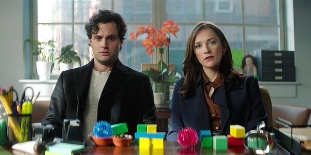 Joe Goldberg and Kate Lockwood sitting next to each other in You Season 5