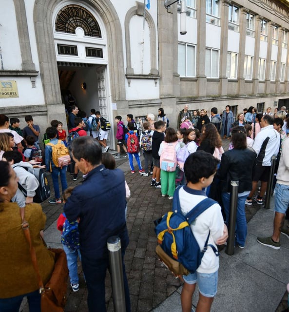 Escolares a las puertas del colegio Froebel.