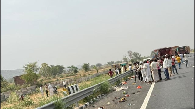The driver of the pickup van fled leaving the vehicle at the spot on the Delhi-Mumbai Expressway near Ibrahim Bas village in Firozpur Jhirka, police said.