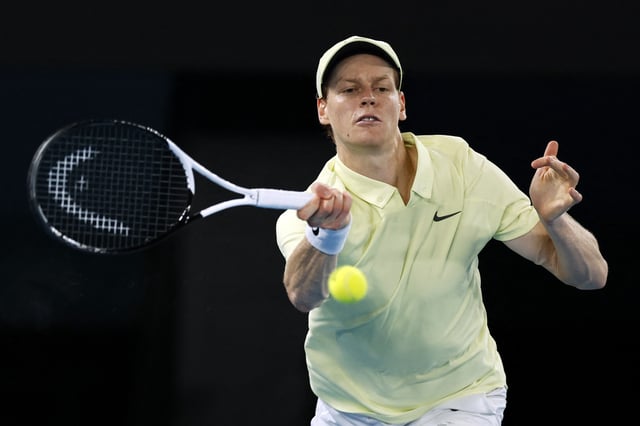 Tennis - Australian Open - Melbourne Park, Melbourne, Australia - January 26, 2025 Italy's Jannik Sinner in action during the final against Germany's Alexander Zverev REUTERS/Francis Mascarenhas