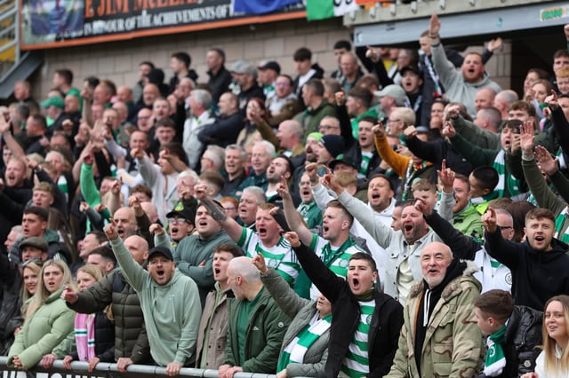 Soccer Football - Scottish Premiership - Dundee United v Celtic - Tannadice Park, Dundee, Scotland, Britain - April 26, 2025 Celtic fans in the stands REUTERS/Russell Cheyne