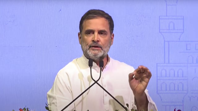 Leader of Opposition in Lok Sabha Rahul Gandhi addresses the Bharat Summit 2025, in Hyderabad, Telangana. 