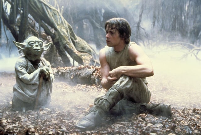 Yoda and Luke Skywalker in "The Star Wars Episode V - Empire Strikes Back" from 1980.