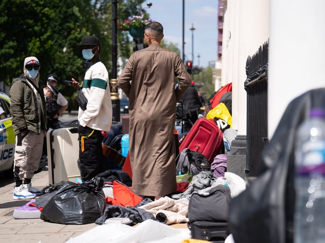 A view of the scene outside the Comfort Inn hotel on Belgrave Road in Pimlico, central London, where the Home Office have reportedly asked a group of refugees to be accommodated four to a room. Around 40 refugees were placed in the borough on Wednesday night "without appropriate accommodation or support available" and no prior communication with Westminster Council, the local authority. Picture date: Friday June 2, 2023. (Photo by James Manning/PA Images via Getty Images)