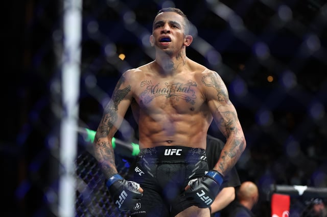 Carlos Prates of Brazil celebrates winning his Welterweight Bout against LJduring UFC 305 at RAC Arena on August 18, 2024 in Perth, Australia.