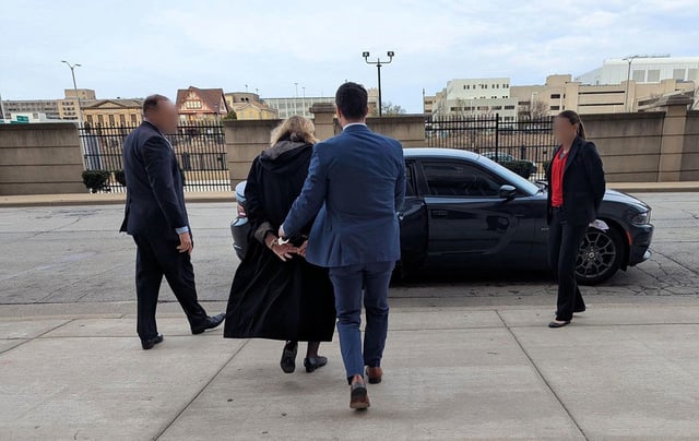 FBI Director Kash Patel posted a picture on X of Judge Hannah Dugan, the Milwaukee County Circuit judge who was arrested by the FBI on Friday, April 25, and charged in federal court for allegedly helping an undocumented immigrant avoid arrest. Portions of the image were obscured in Patel's original post.