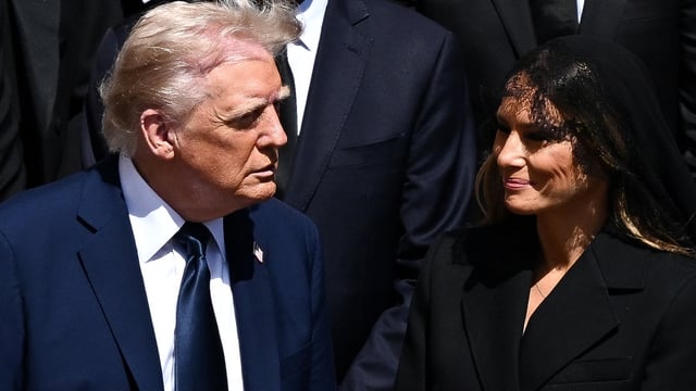 U.S President Donald Trump and first lady Melania Trump attend the funeral Mass of Pope Francis in St. Peter's Square 