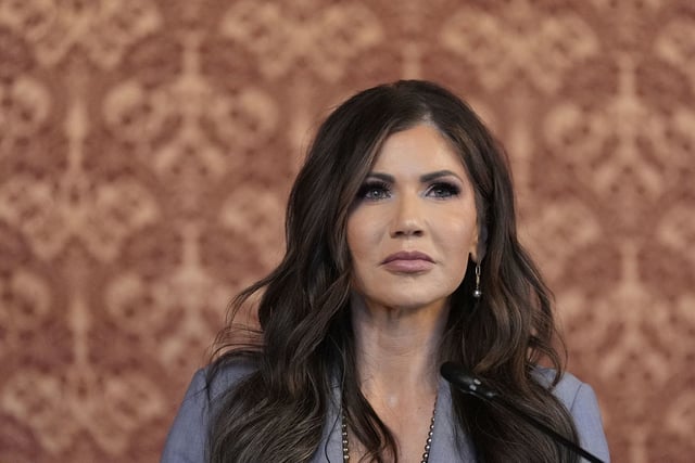Homeland Security Secretary Kristi Noem on March 27, 2025 in Bogota, Colombia. (Photo by Alex Brandon-Pool/Getty Images)