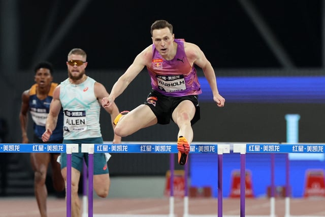 Athletics - Diamond League - Xiamen - Xiamen Egret Stadium, Xiamen, China - April 26, 2025 Norway's Karsten Warholm in action during the men's 300m hurdles REUTERS/Go Nakamura
