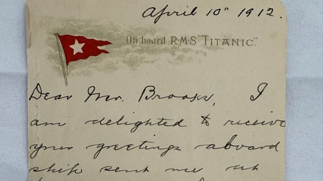 The handwritten letter is dated 10 April 1912, just five days before the Titanic tragedy.