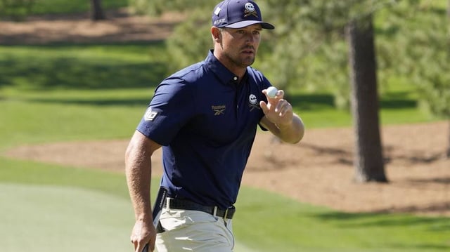 Bryson DeChambeau, shown at the Masters Tournament on April 13 in Augusta, Georgia, has a one-shot lead after two rounds of LIV Golf Mexico City.