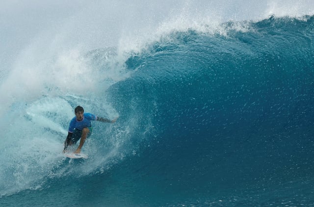 Paris 2024 Olympics - Surfing - Men's Gold Medal Match - Teahupo'o, Tahiti, French Polynesia  - August 05, 2024. Jack Robinson of Australia in action. Ben Thouard/Pool via REUTERS/File Photo