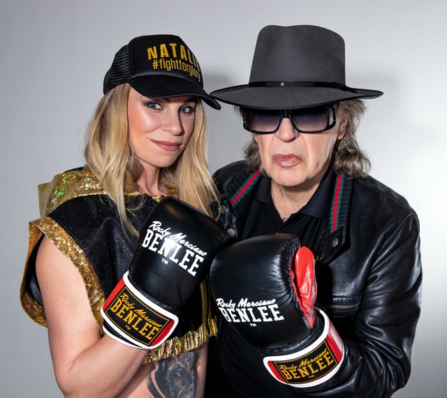 Die Boxerin Natalie Zimmermann und der Musiker Udo Lindenberg. Die Hamburgerin ist die Fitnesstrainerin des Panikrockers und tritt im Mai 2025 zu einem Boxkampf um den WBO-Weltmeistertitel im Leichtgewicht an.