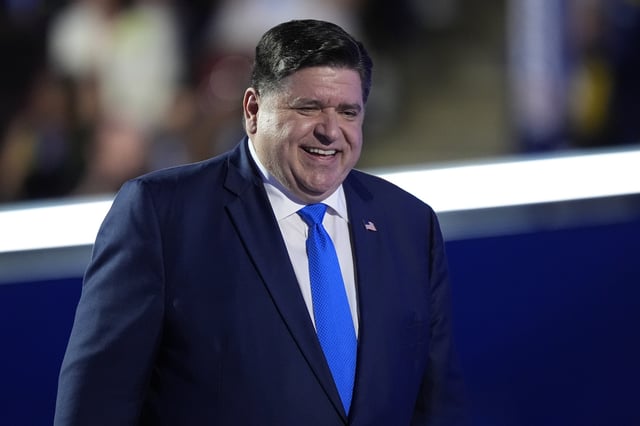 Illinois Gov. JB Pritzker speaks during the Democratic National Convention Tuesday, Aug. 20, 2024, in Chicago. (AP Photo/Charles Rex Arbogast)