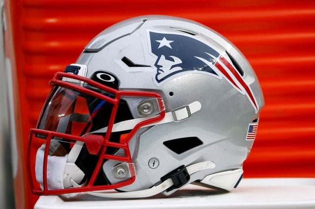 The New England Patriots logo is seen on a helmet before an NFL football game against the Kansas City Chiefs at Gillette Stadium, Sunday, Dec. 17, 2023 in Foxborough, Mass. (Winslow Townson/AP Images for Panini)