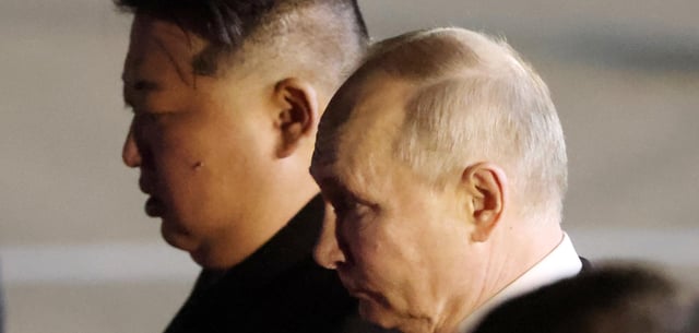 Nordkoreas Machthaber Kim Jong Un und Russlands Präsident Wladmir Putin bei einem Besuch 2024