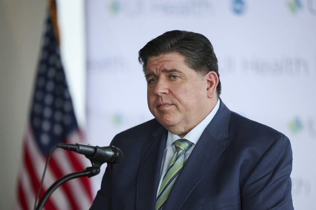 Illinois Gov. JB Pritzker speaks during a press conference on Feb. 28, 2025.