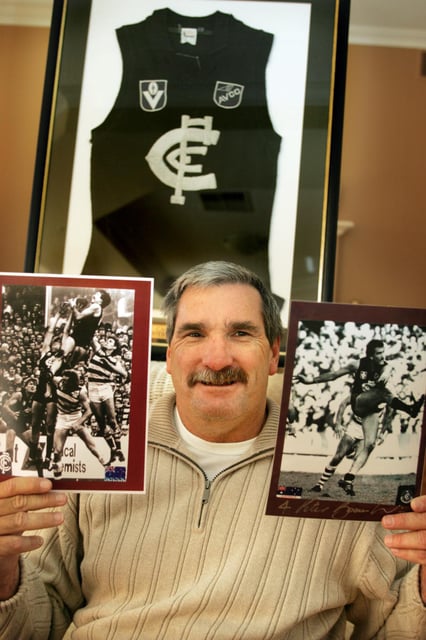 Perth and Carlton high flyer Peter Bosustow in 2016 with pictures of his VFL Mark and Goal of the Year.