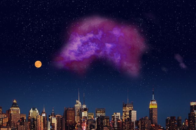 An artist&#39;s impression shows what Eos would look like in the night sky if the vast molecular cloud was visible to the naked eye.