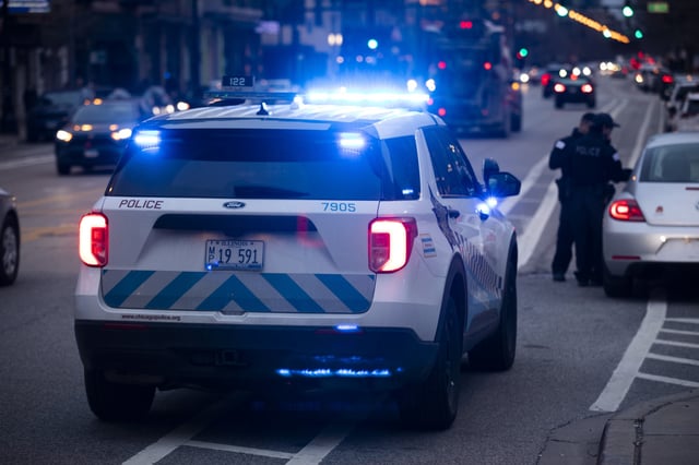 Stock image. Chicago Police Department officers respond to the scene of an incident.