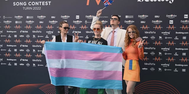 Iceland&#39;s Eurovision entrant Systur pulled out a transgender flag in 2022. (Getty)