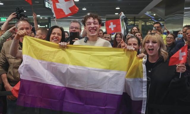 Eurovision winner Nemo had to &#34;smuggle&#34; their non-binary flag into the arena. (Getty)