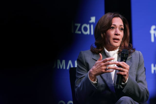 Kamala Harris speaks onstage during the HumanX AI Conference 2025 at Fontainebleau Las Vegas on March 9, 2025.