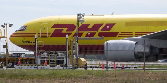 A DHL cargo plane at Richmond International Airport in Sandston, Virginia, seen in April 2017.