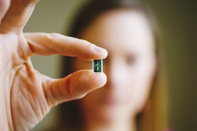 Stock Image: A spinal implant chip from the Wings for Life Foundation at the University of Texas on March 7, 2024.