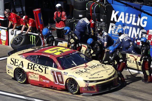 Ty Dillon, driver of the #10 Sea Best Chevrolet, pits during the NASCAR Cup Series Jack Link&#39;s 500 at Talladega Superspeedway on April 27, 2025 in Talladega, Alabama.