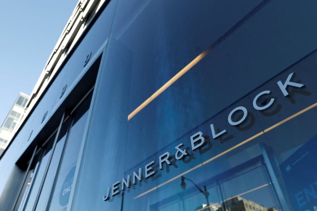 Signage is seen outside of the law firm Jenner & Block LLP in Washington, D.C., U.S., August 30, 2020. REUTERS/Andrew Kelly/File Photo