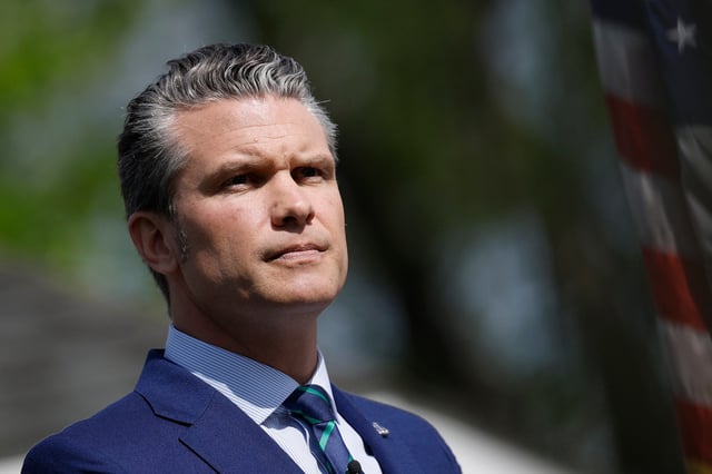 Secretary of Defense Pete Hegseth  at the U.S. Army War College on April 23, 2025 in Carlisle, Penn. 