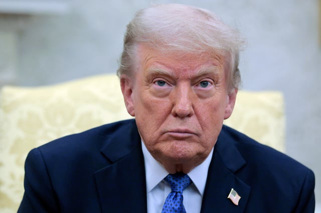 U.S. President Donald Trump talks to reporters during a meeting with Norway&#39;s Prime Minister Jonas Gahr Store in the Oval Office at the White House on April 24, 2025 in Washington, DC.