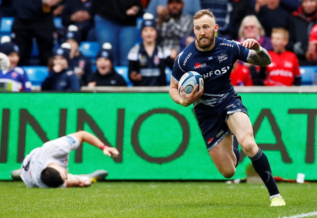 Rugby Union - Premiership - Sale Sharks v Gloucester Rugby - AJ Bell Stadium, Sale, Britain - May 18, 2019   Sale Sharks Byron McGuigan scores his sides fifth try   Action Images/Jason Cairnduff/ File Photo